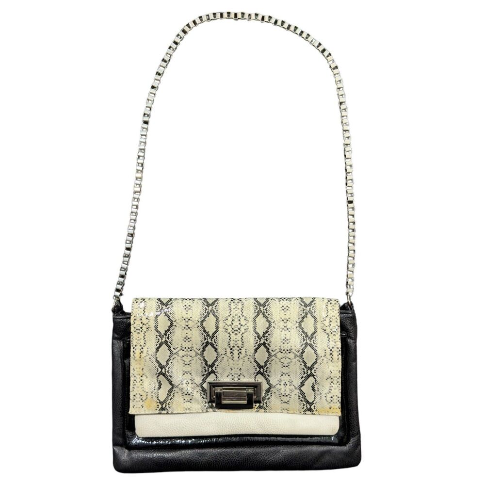 Kardashian Kollection Women's Black Snake Print Zipper Pockets Crossbody Purse